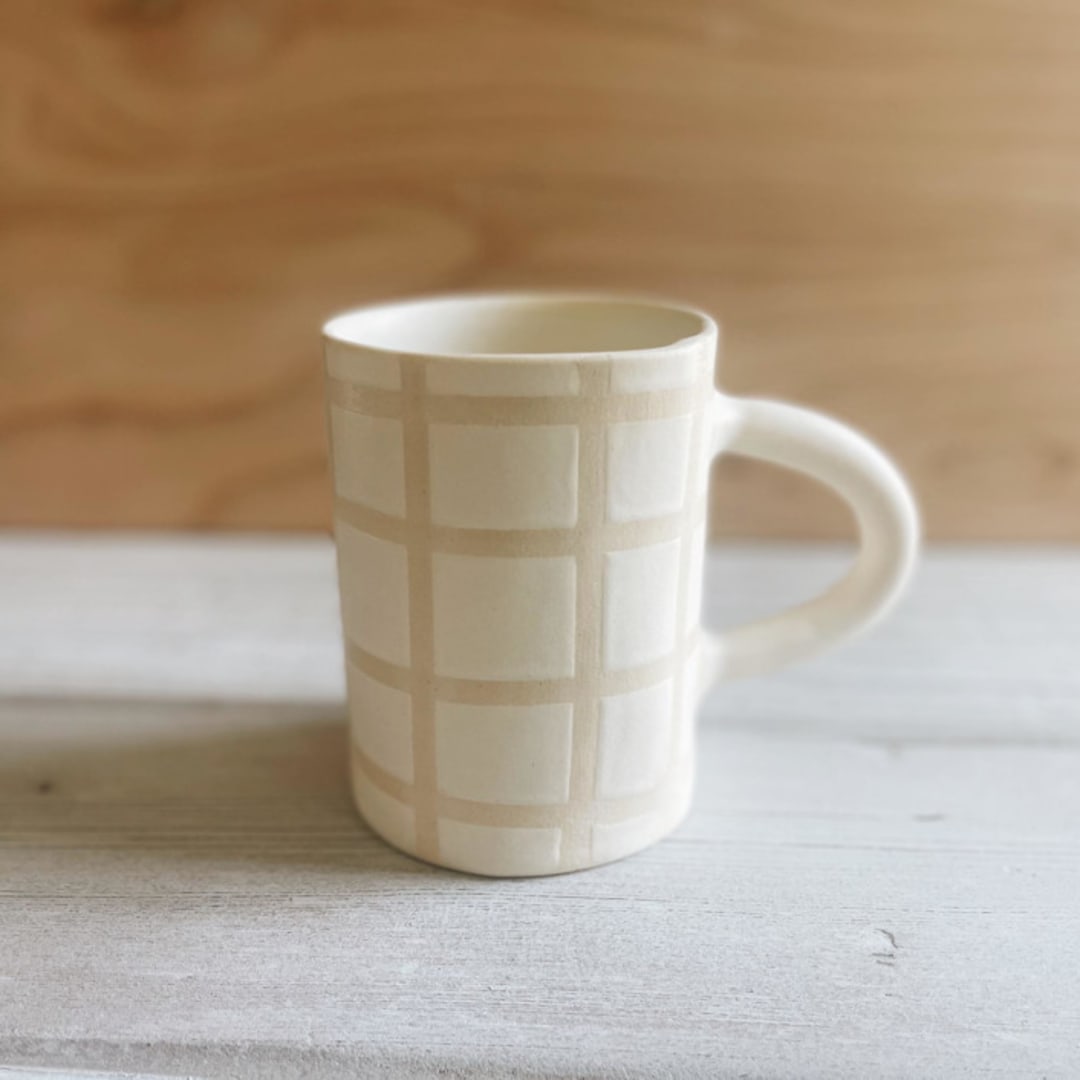 "Checkered Mug" - Mugs and Teacups in beige by Bridget Dorr