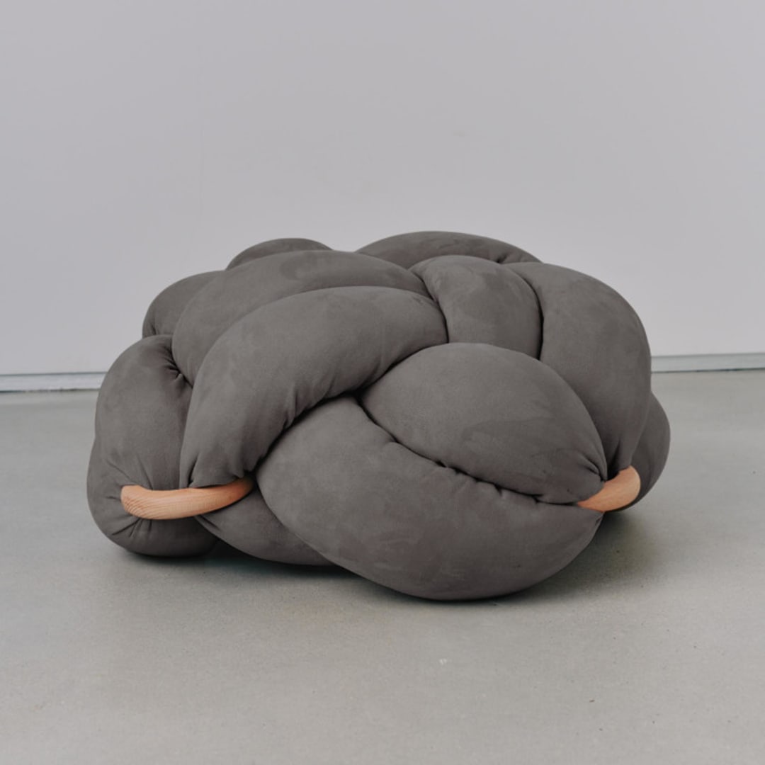"(L) Graphite Vegan Suede Knot Floor Cushion" - Ottomans and Poufs in gray by Knots Studio