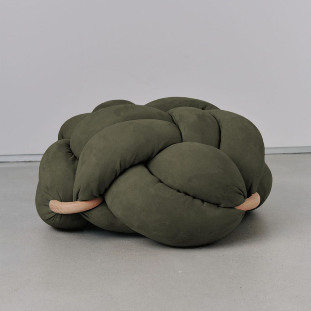 "(M) Army Green Vegan Suede Knot Floor Cushion" - Ottomans and Poufs in green by Knots Studio