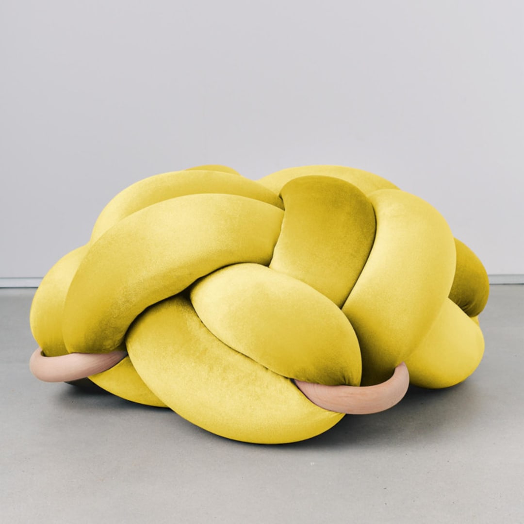 "(M) Illuminate Yellow Velvet Knot Floor Cushion" - Ottomans and Poufs in yellow by Knots Studio