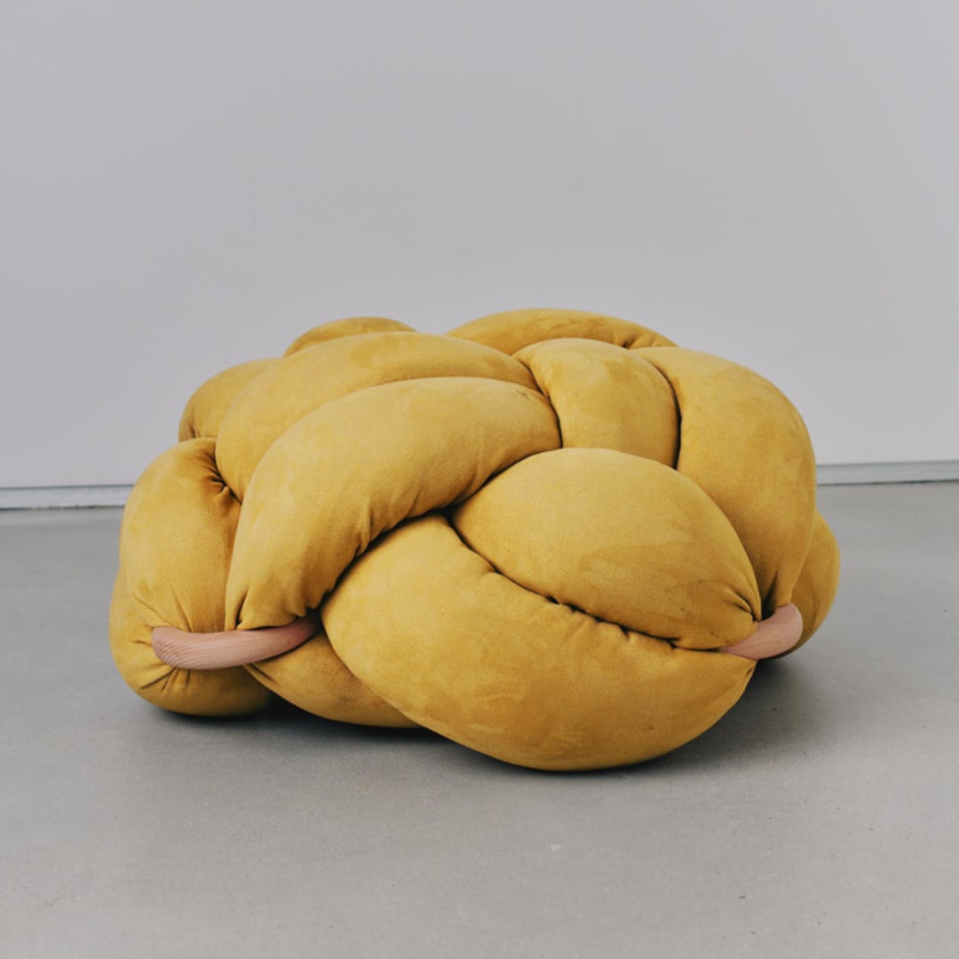 "(L) Desert Yellow Vegan Suede Knot Floor Cushion" - Ottomans and Poufs in yellow by Knots Studio