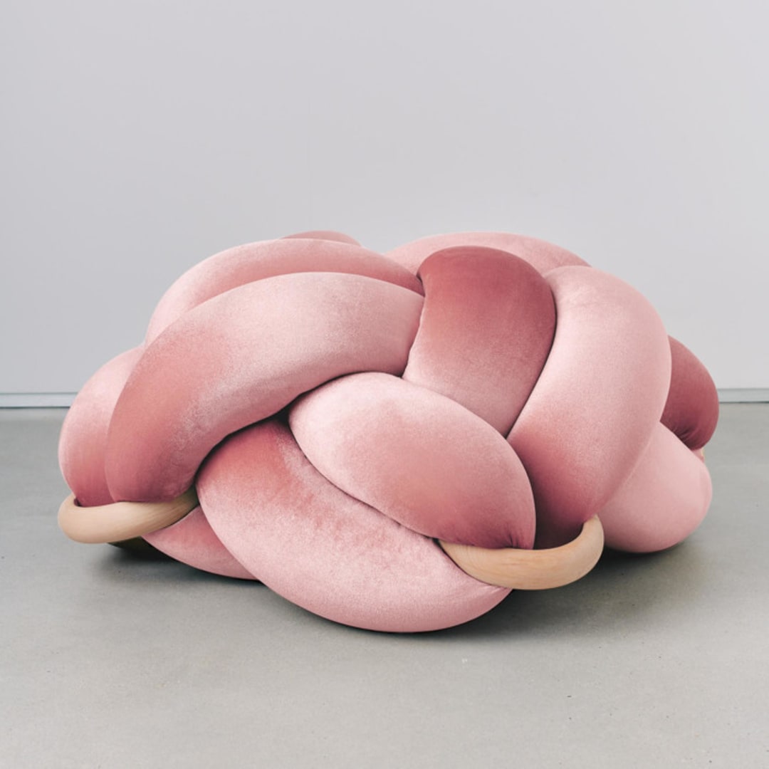 "(M) Mauve Velvet Knot Floor Cushion" - Ottomans and Poufs in pink by Knots Studio