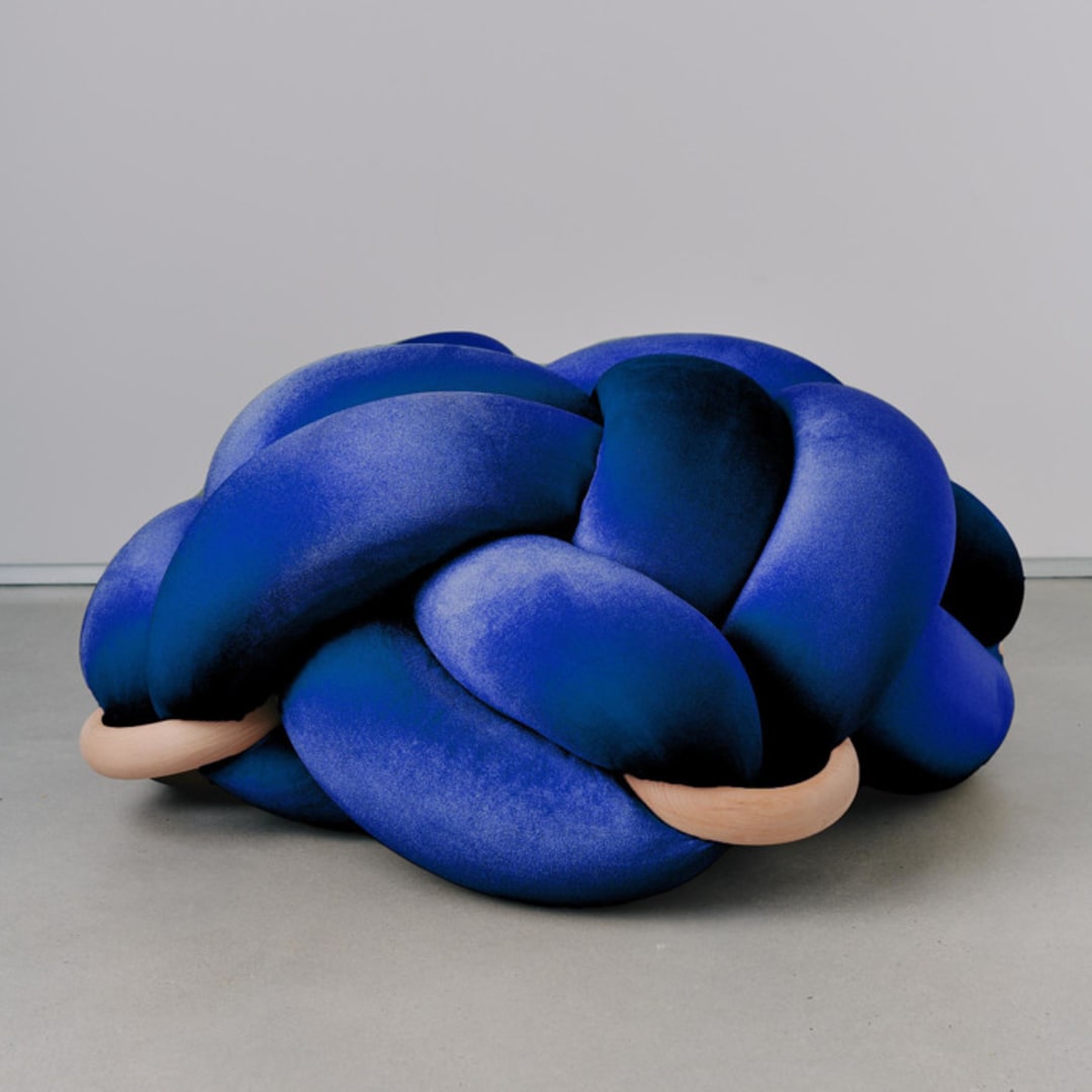 "(L) Midnight Blue Velvet Knot Floor Cushion" - Ottomans and Poufs in blue by Knots Studio