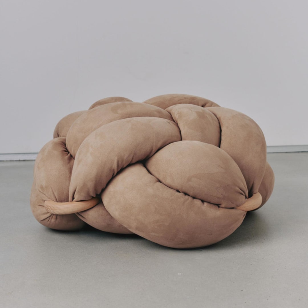 "(M) Camel Vegan Suede Knot Floor Cushion" - Ottomans and Poufs in brown by Knots Studio