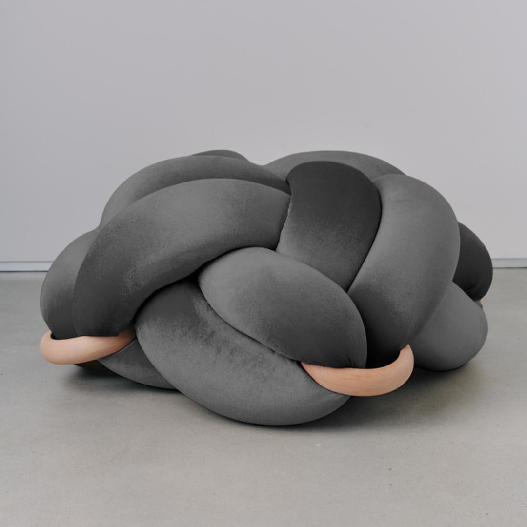 "(L) gray Velvet Knot Floor Cushion" - Ottomans and Poufs in gray by Knots Studio