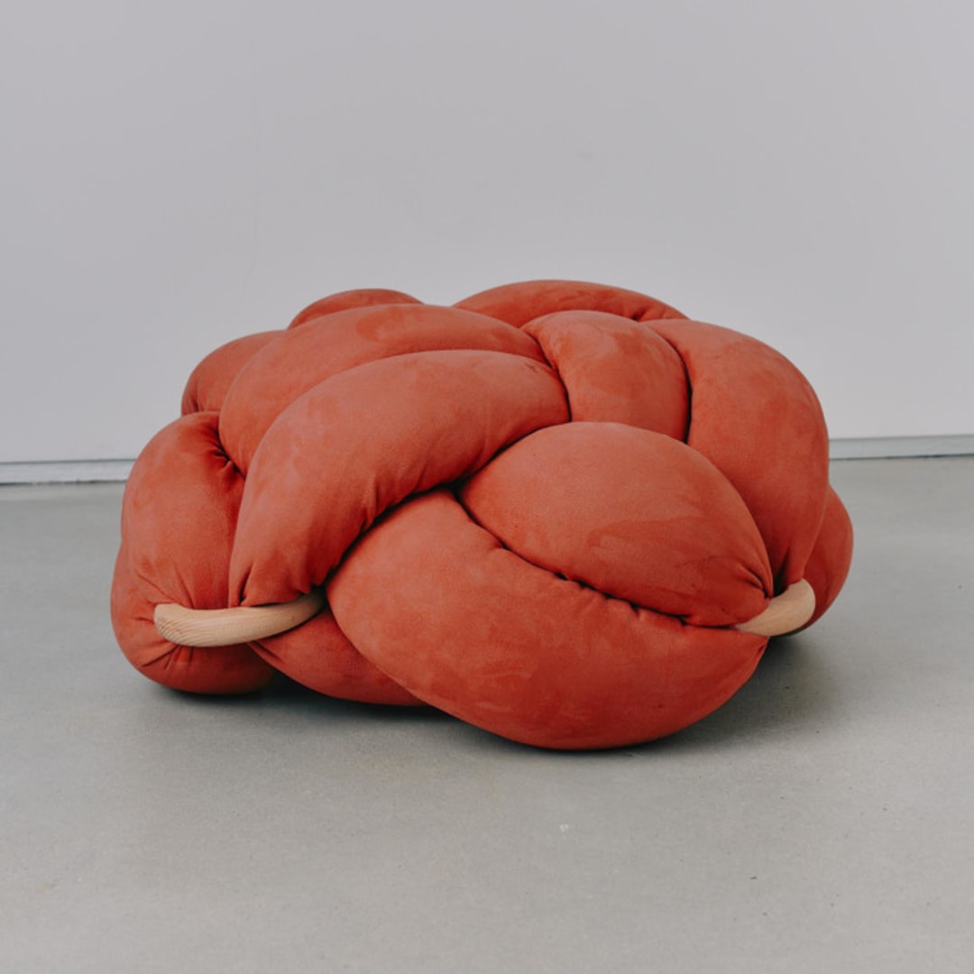 "(L) Red Earth Vegan Suede Knot Floor Cushion" - Ottomans and Poufs in red by Knots Studio