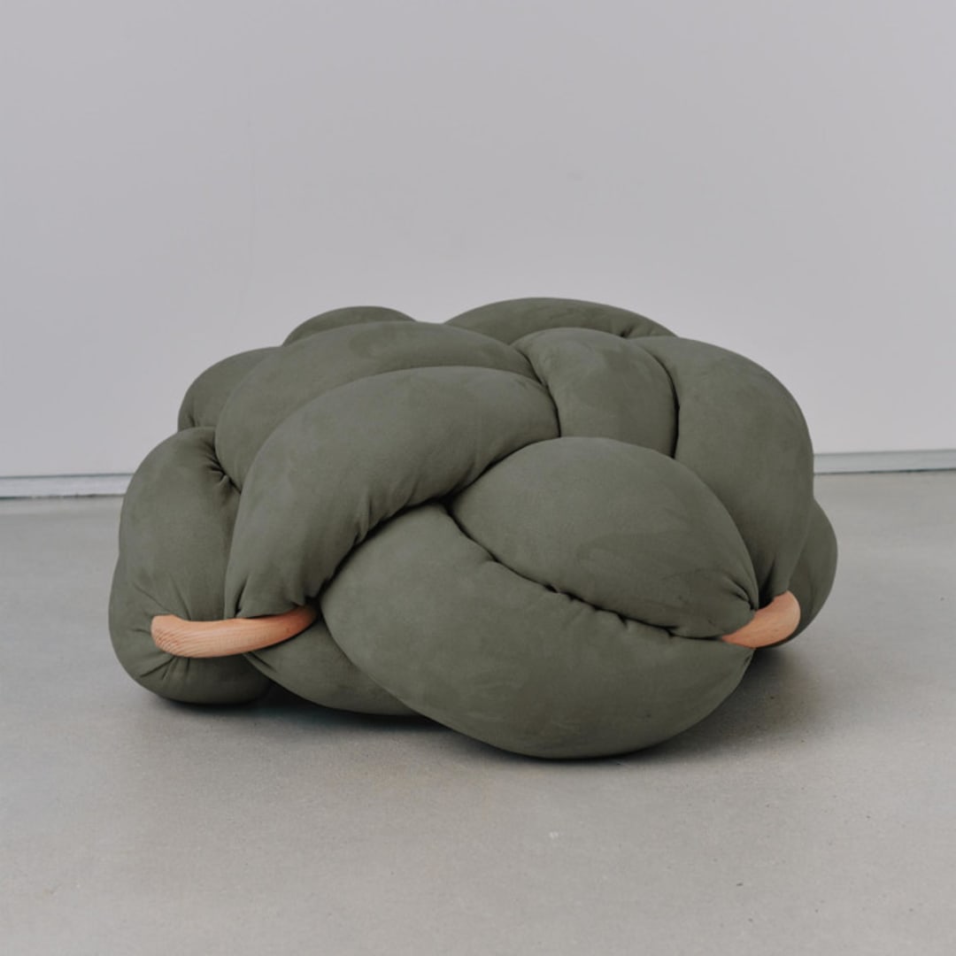"(L) Army Green Vegan Suede Knot Floor Cushion" - Ottomans and Poufs in green by Knots Studio