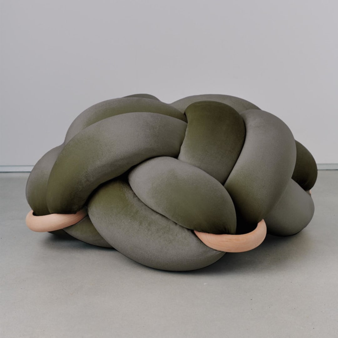 "(L)  Olive Green Velvet Knot Floor Cushion" - Ottomans and Poufs in blue by Knots Studio