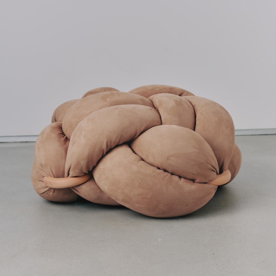 "(L) Camel Vegan Suede Knot Floor Cushion" - Ottomans and Poufs in brown by Knots Studio