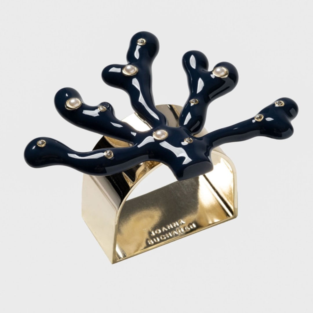 "Coral napkin rings, navy, set of four" - Tabletop Accessories in blue by Joanna Buchanan
