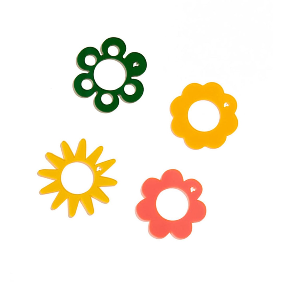"Rainbow Floral Lucite Napkin Rings (Set of 4)" - Tabletop Accessories in multicolor by ATELIER SAUCIER