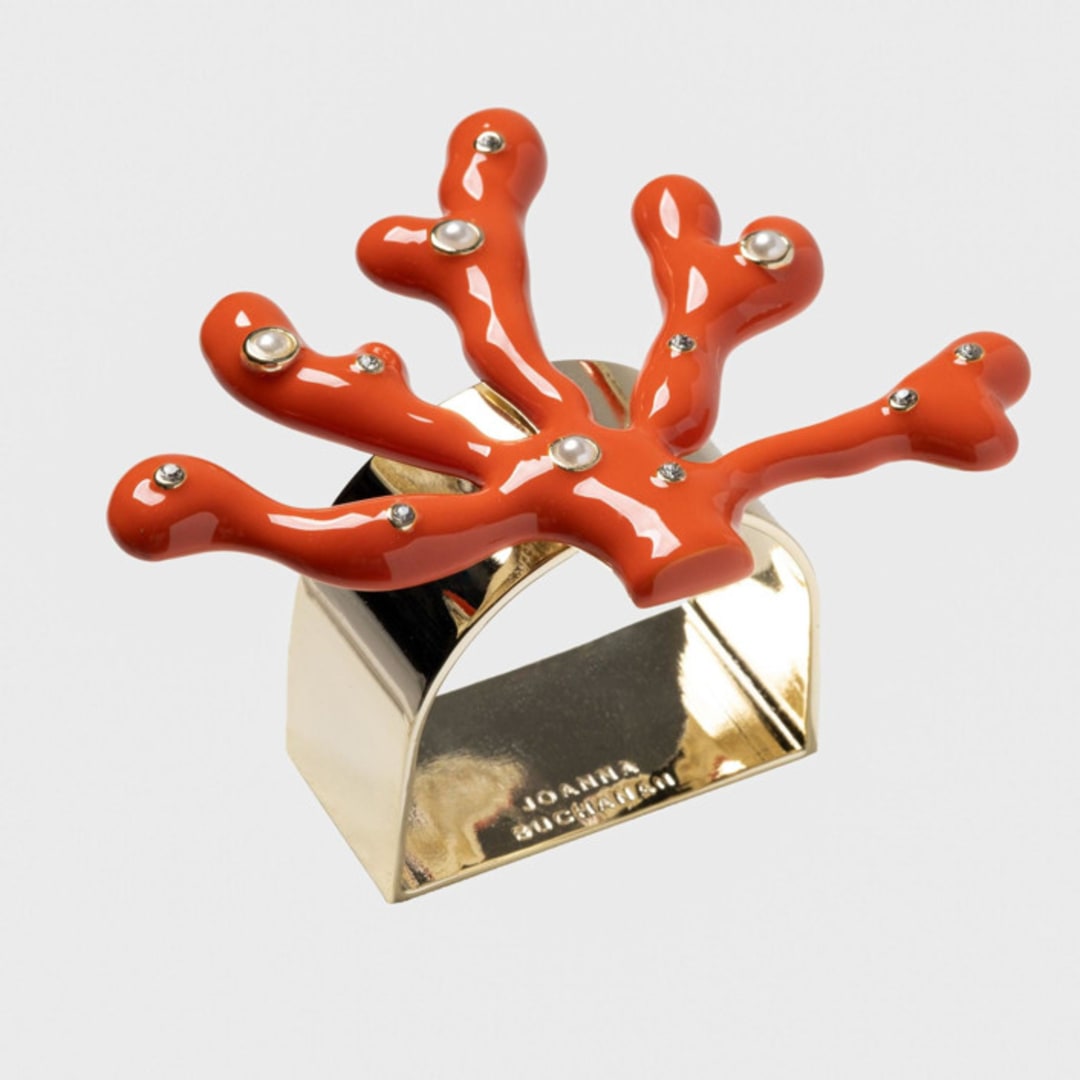 "Coral napkin rings, coral, set of four" - Tabletop Accessories in orange by Joanna Buchanan