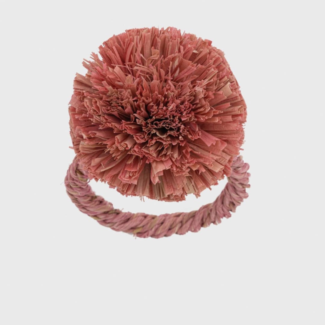 "Straw pompom napkin rings, pink, set of four" - Tabletop Accessories in pink by Joanna Buchanan