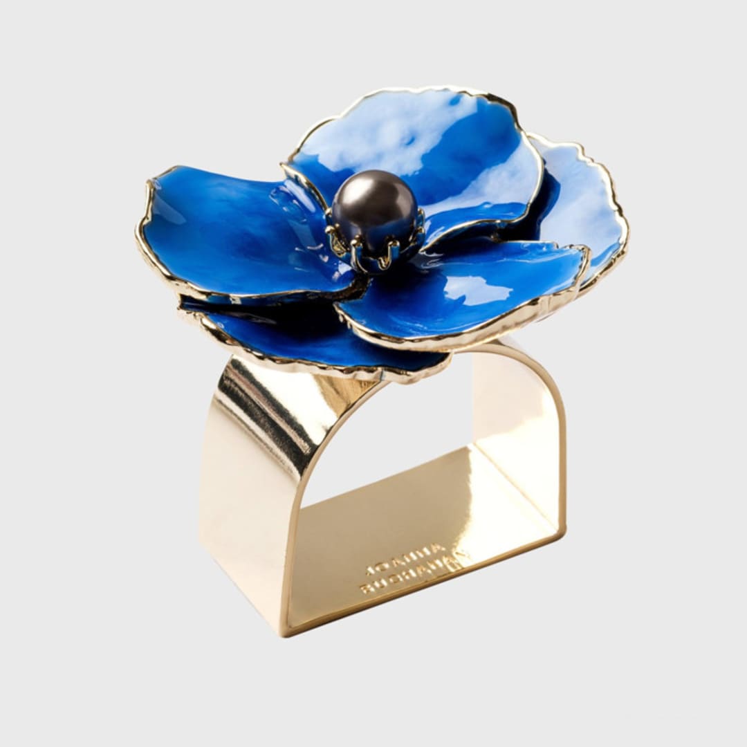 "Enamel flower napkin rings, blue, set of four" - Tabletop Accessories in blue by Joanna Buchanan