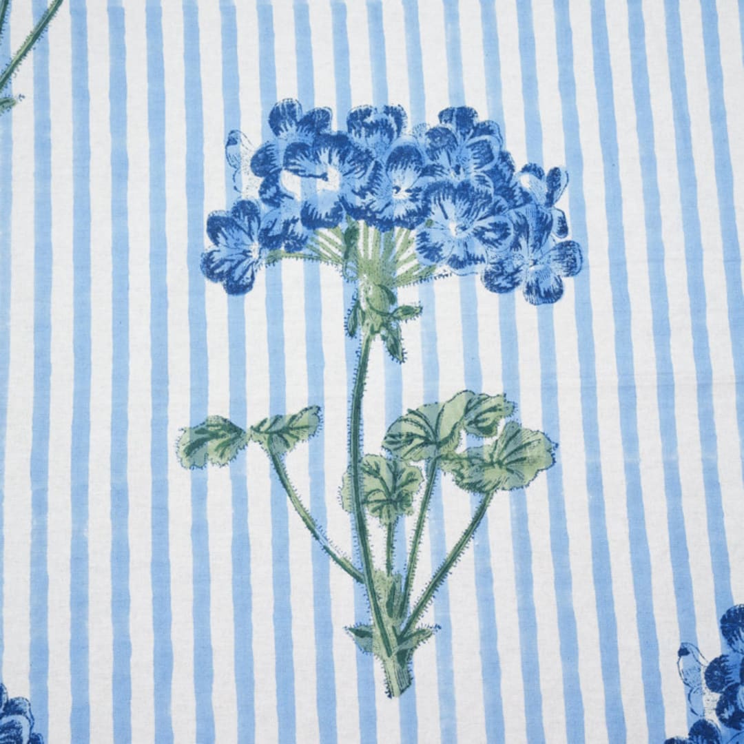 "Blue Hydrangea Blockprint Tablecloth - 60x90" - Tablecloths and Runners in blue by Inner Child