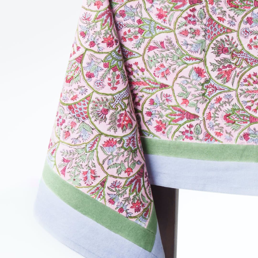 "Pink Arch Blockprint Tablecloth - 60x90" - Tablecloths and Runners in pink by Inner Child