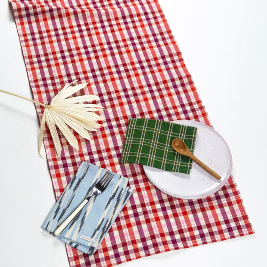 "Noel Plaid Handwoven Cotton Table Runner" - Tablecloths and Runners in red by Archive New York