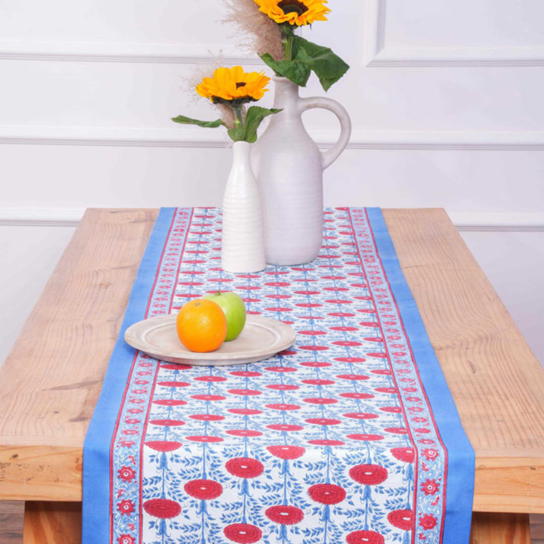 "Araminta Blockprint Tablerunner" - Tablecloths and Runners in red by Michelle Pham