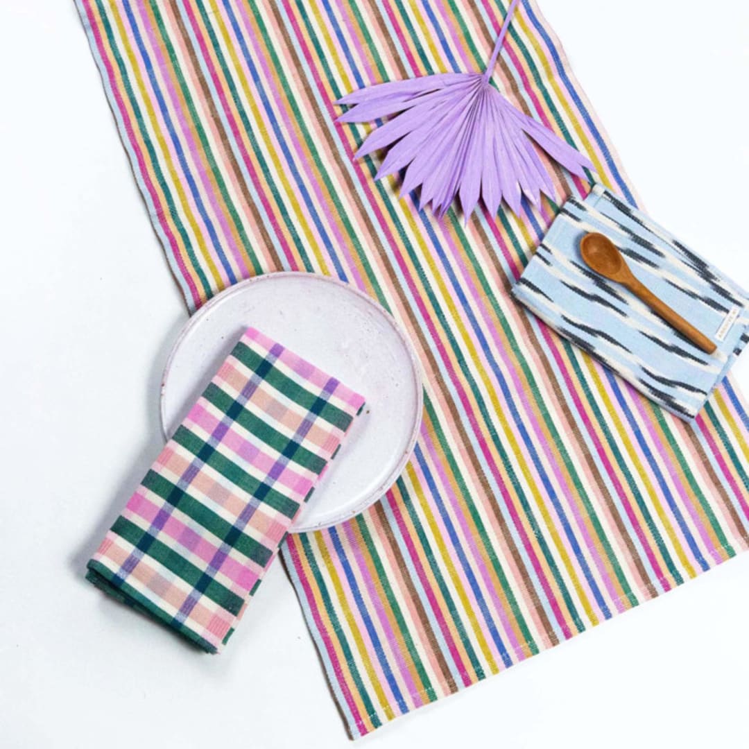"Valentina Rainbow Striped Handwoven Cotton Table Runner" - Tablecloths and Runners in multicolor by Archive New York