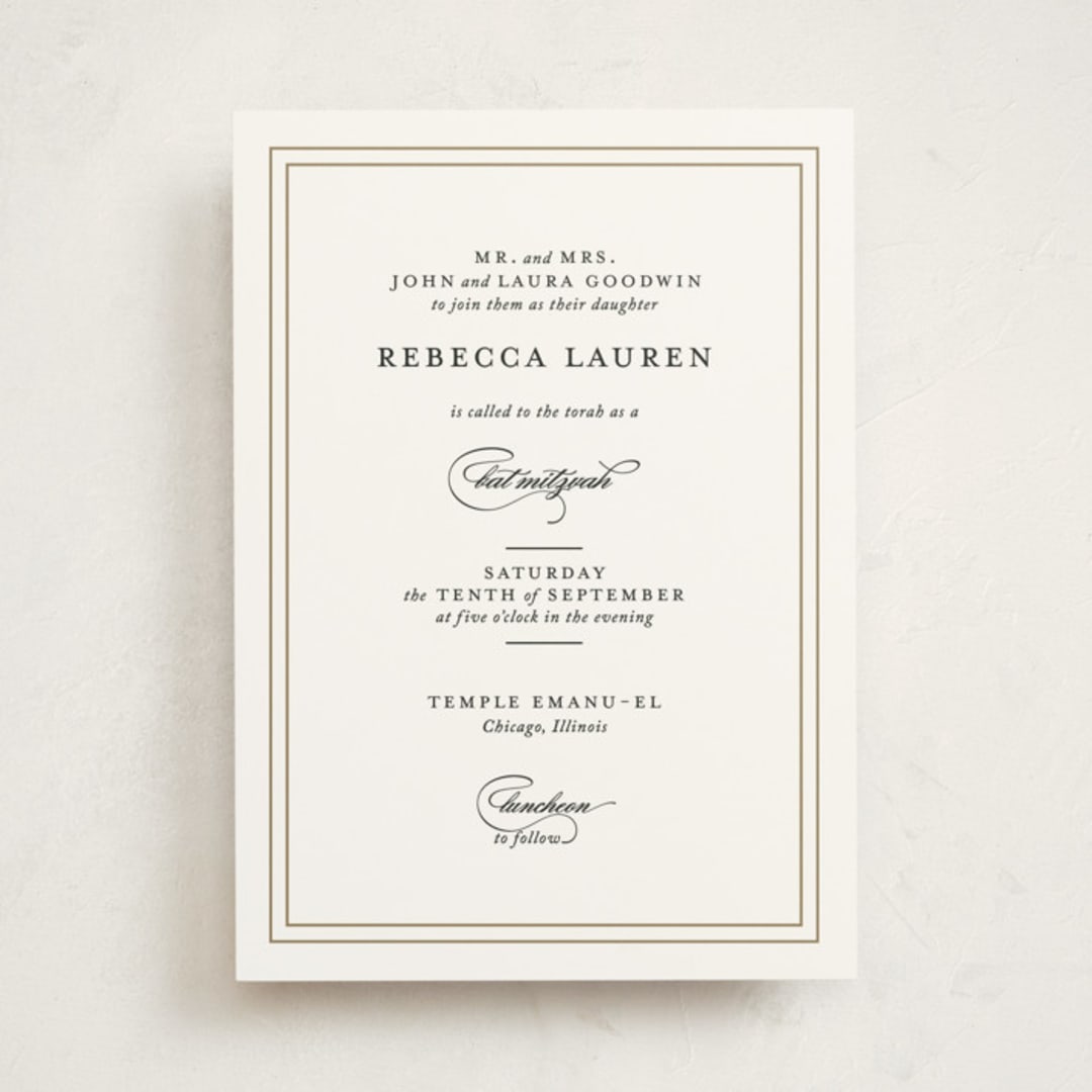 "Eloquence" - Mitzvah Invitations in Golden Rod by Kimberly FitzSimons - Front