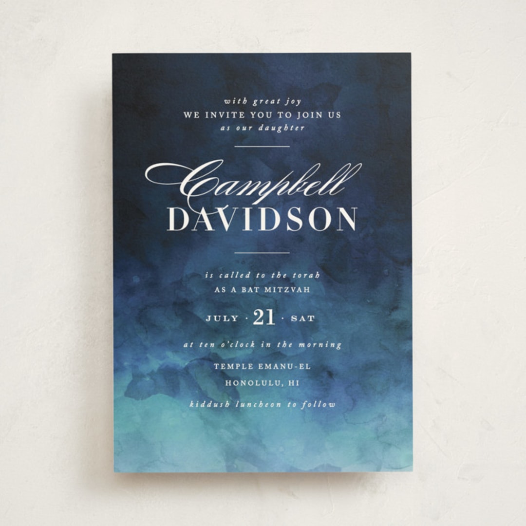 "Indigo Sea" - Mitzvah Invitations in Ocean by Kelly Schmidt - Front
