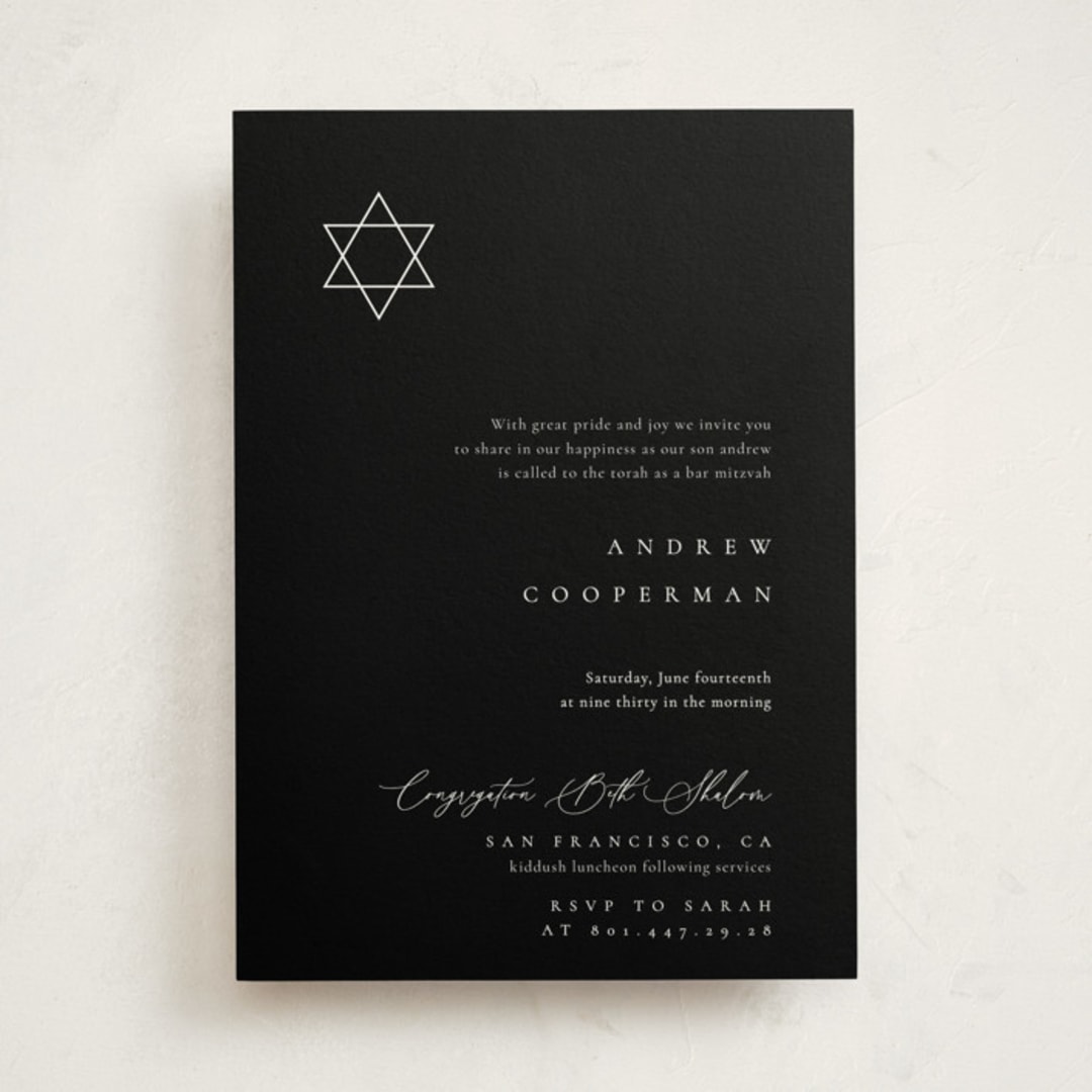 "Corner" - Mitzvah Invitations in Midnight by Kelly Schmidt - Front