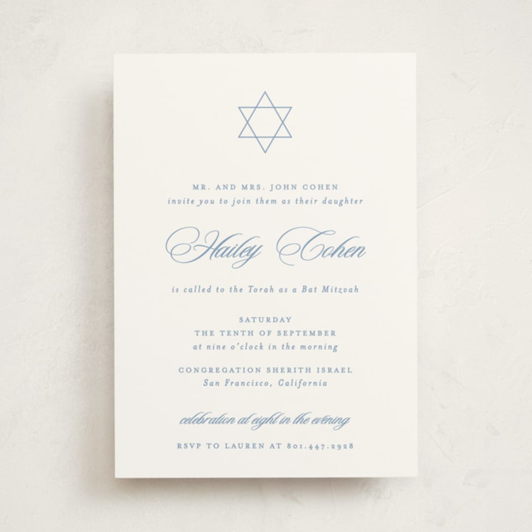 "Aristocratic" - Mitzvah Invitations in Sky by Creo Study - Front
