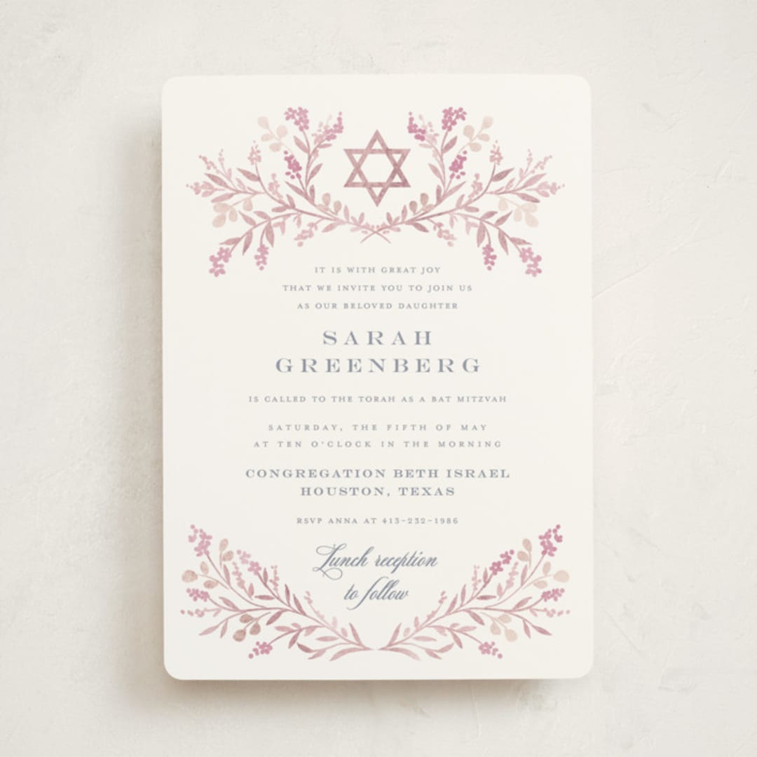 "Monogrammed" - Mitzvah Invitations in Rosebud by Petra Kern - Front