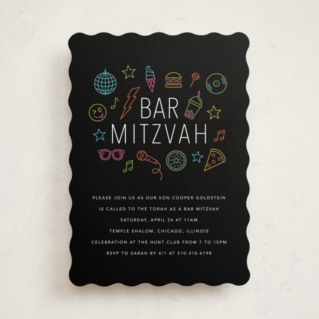 "Neon Vibes" - Mitzvah Invitations in Candy by Brandy Folse - Front