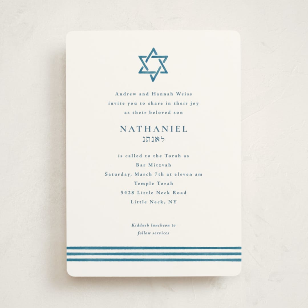 "Painted Star" - Mitzvah Invitations in Lake by Olivia Raufman - Front