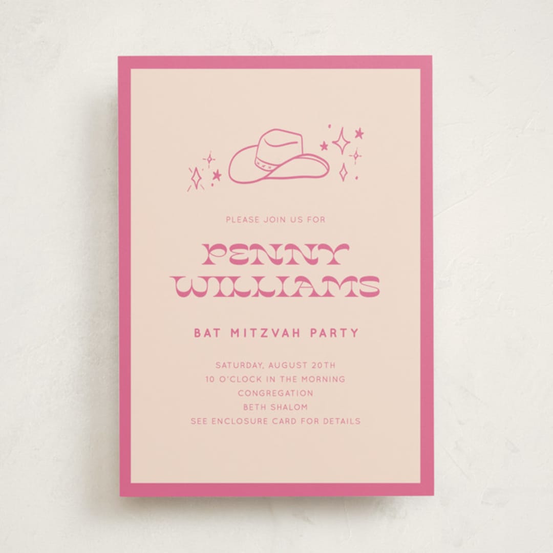"Cowgirl" - Mitzvah Invitations in Peony by Rachel Cassel - Front
