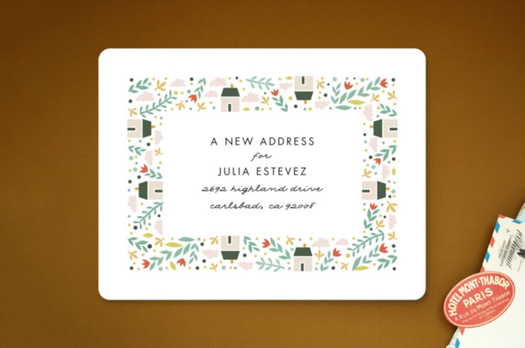 "Little Village" - Moving Announcements in Forest by Monica Schafer - Front