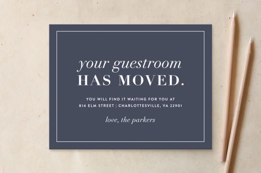 "New Guestroom" - Moving Announcements in Denim by Amy Kross - Front