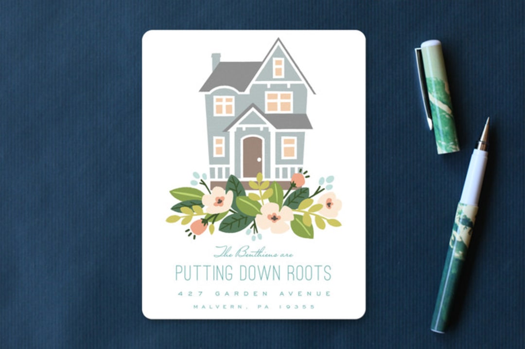 "Garden" - Moving Announcements in Country Blue by Honeybunch Studio - Front