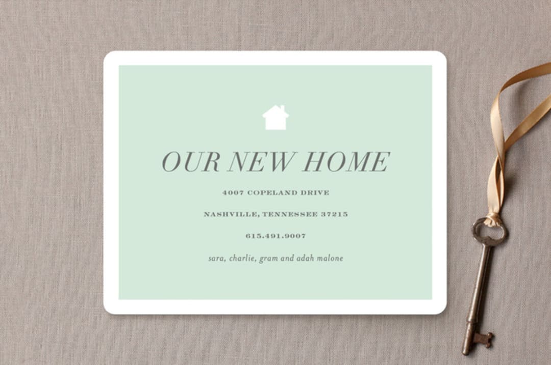 "house and home" - Moving Announcements in Mint by Sara Hicks Malone - Front