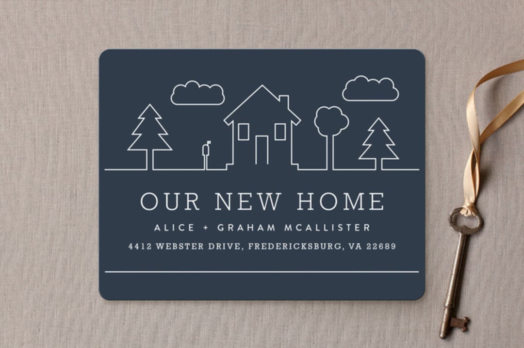 "Suburban Landscape" - Moving Announcements in Denim by Carly Reed Walker - Front