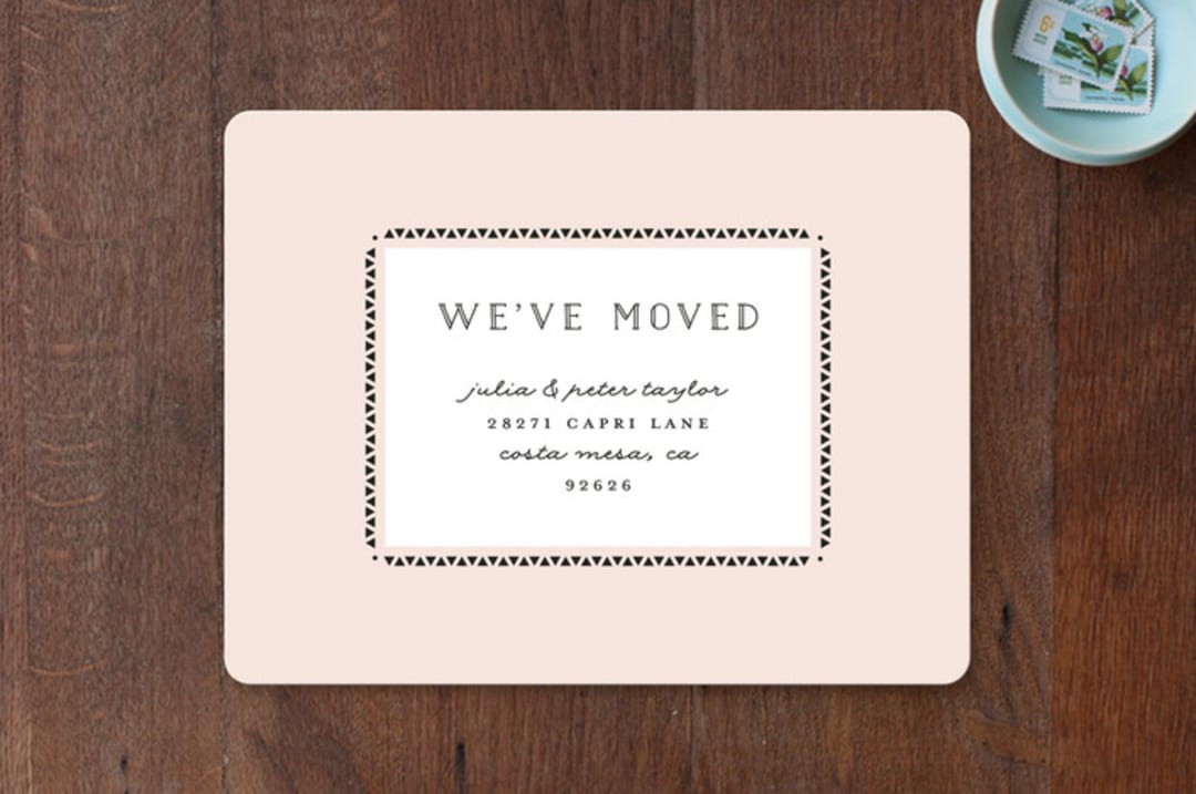 "Modern Border" - Moving Announcements in Blush by Monica Schafer - Front