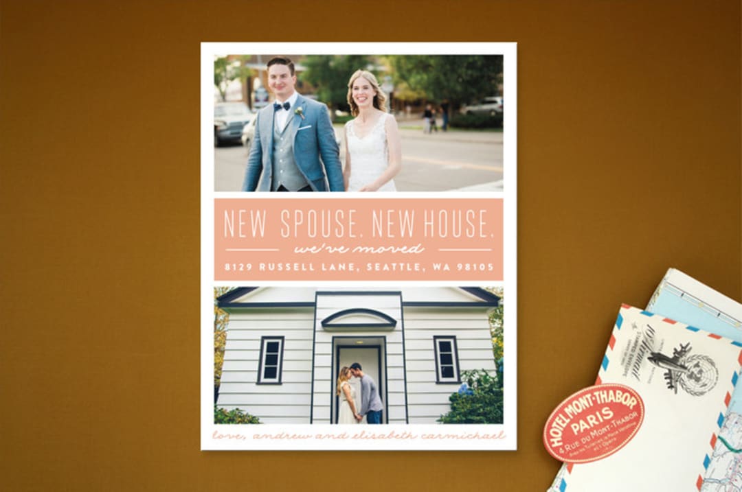 "New Spouse, New House" - Moving Announcements in Apricot by Erica Krystek - Front
