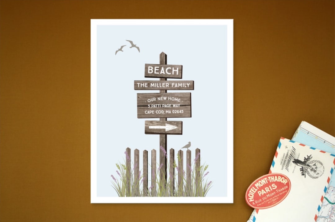 "By the Shore" - Moving Announcements in Sky by Michelle Poe - Front