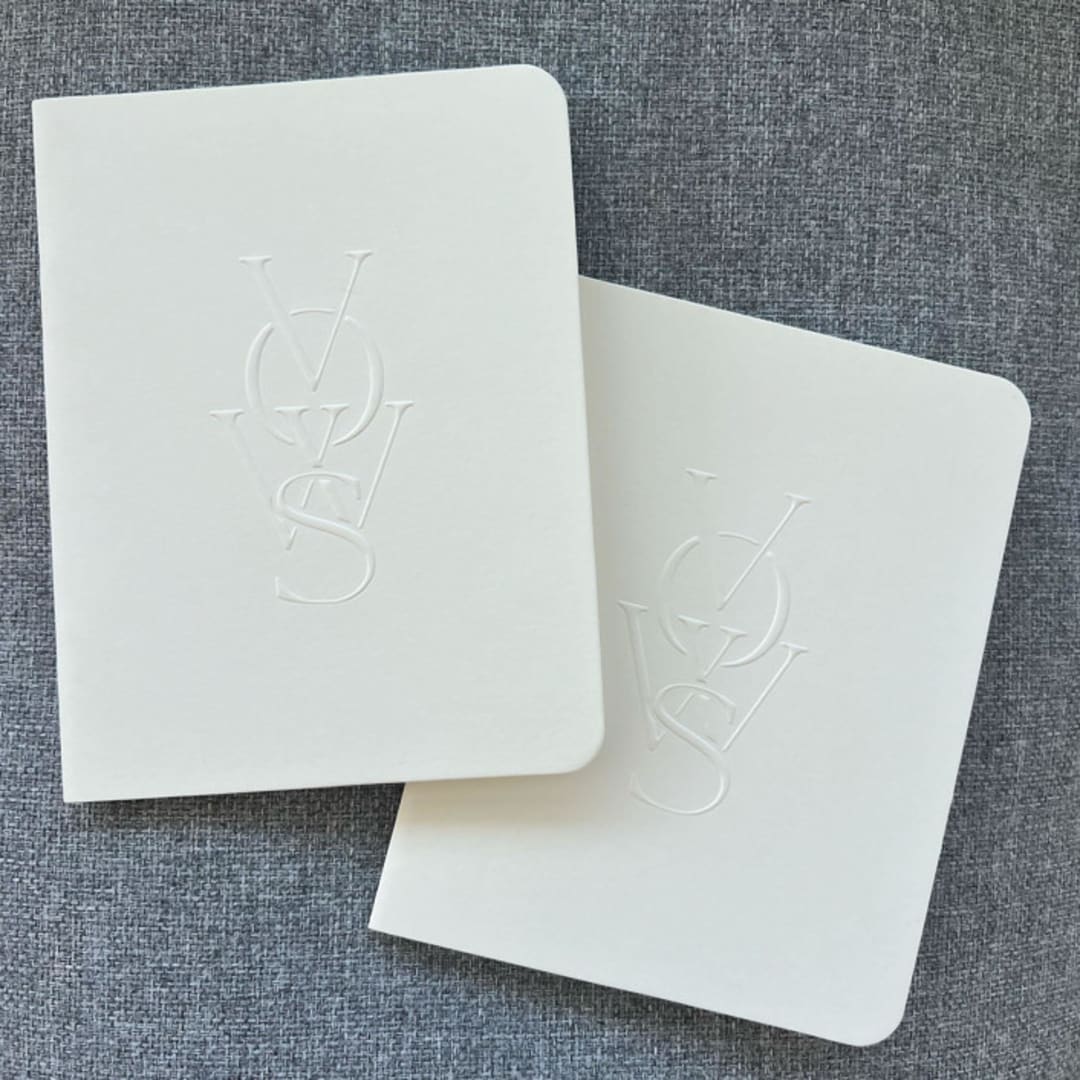 "Luxe Embossed Unisex Vow Books, Set of Two Light Cream - Blank Paper" - Wedding Vow Books in natural by Eva Tadros