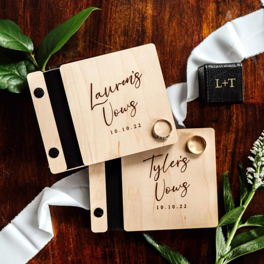 "Personalized Elopement Wedding Vow Books | Maple Wood | 4” x 5” | Set of 2" - Wedding Vow Books in black by Katrina Mejia