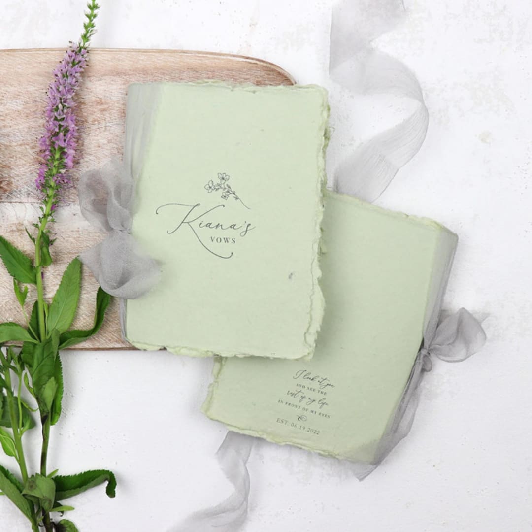 "Custom Green Deckled Vow Book |  Set of 2 | Size 6x4.125" - Wedding Vow Books in green by Clove and Cedar Design