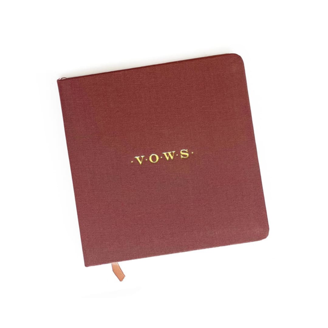 "Linen Wedding Vows Book | Gold Foil on Rust Linen" - Wedding Vow Books in brown by Jessica Cunningham