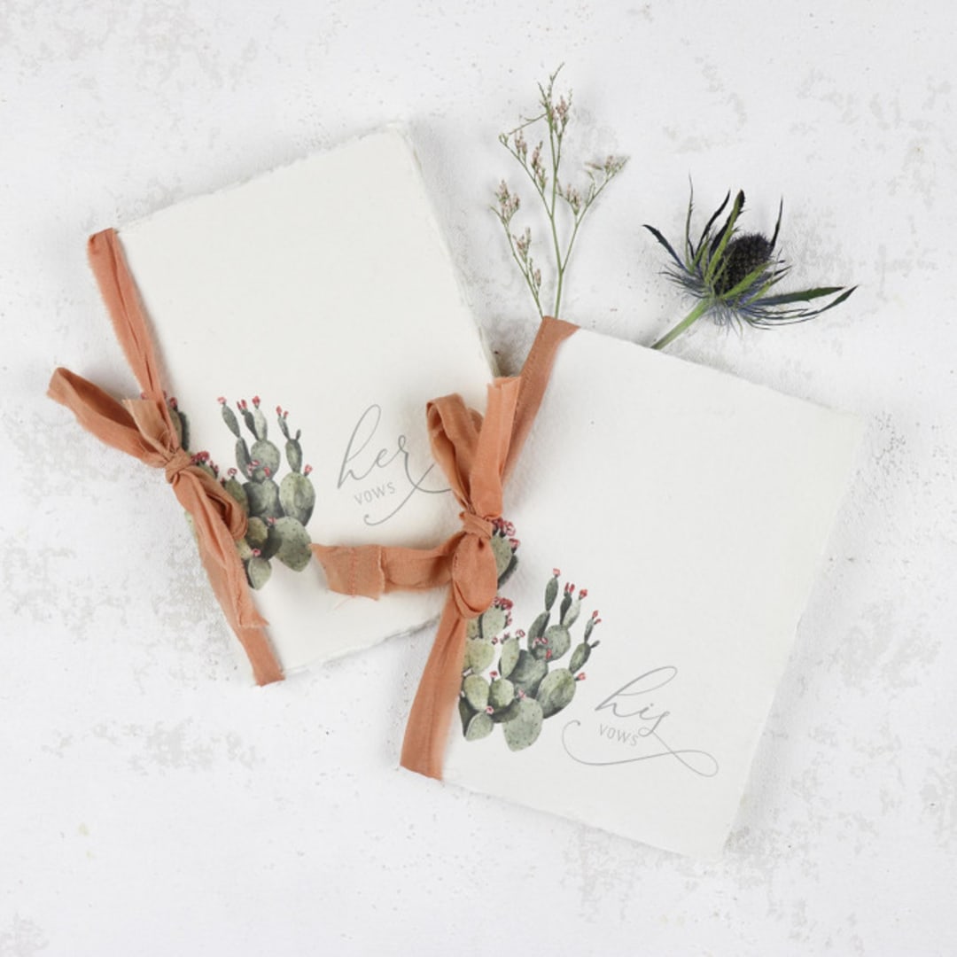 "Desert Cactus Vow Book | Set of 2 | Size 6x4.125" - Wedding Vow Books in green by Clove and Cedar Design