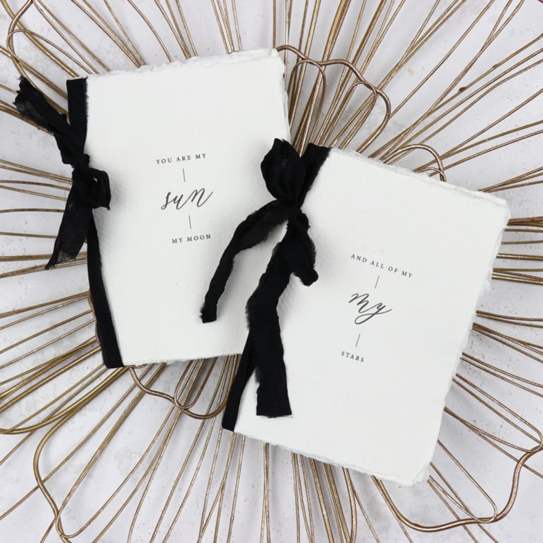 "You are my Sun, Moon and All of my Stars Vow Book | Set of 2 | Size 6x4.125" - Wedding Vow Books in black by Clove and Cedar Design