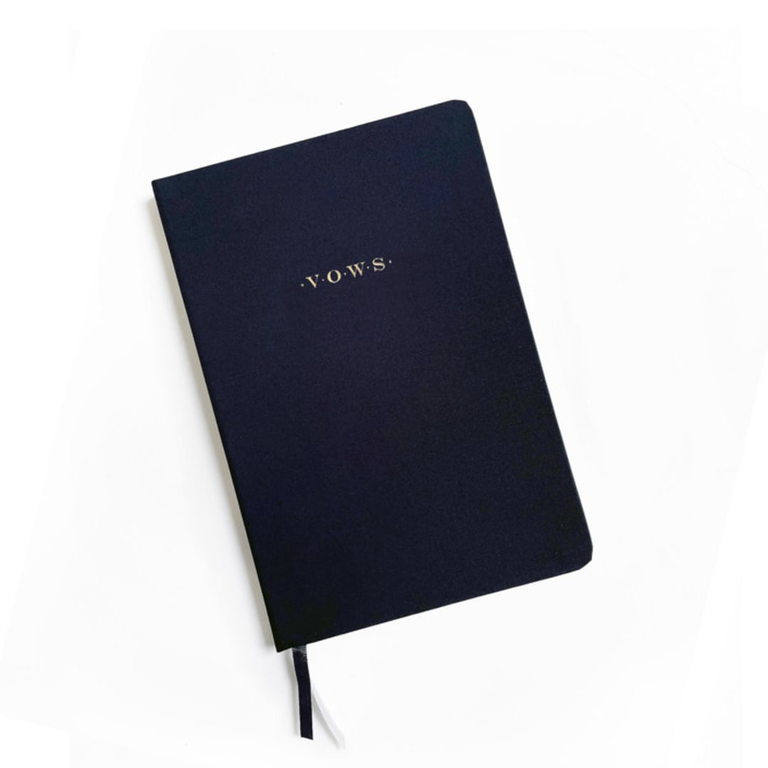 "Linen Wedding Vows Book | Gold Foil on Charcoal Grey Linen" - Wedding Vow Books in gray by Jessica Cunningham