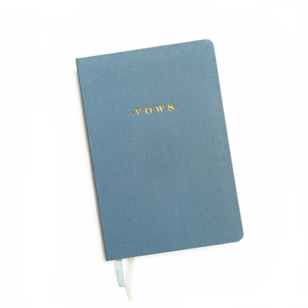 "Linen Wedding Vow Book | Gold Foil on Dusty Blue Linen" - Wedding Vow Books in blue by Jessica Cunningham