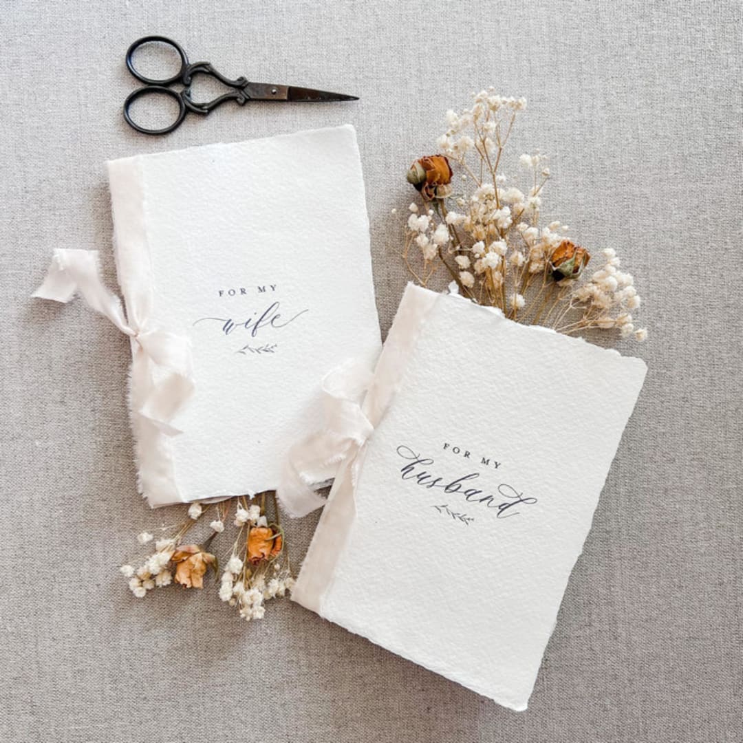 "For My Husband / Wife Vow Book Set - Ivory with ribbon" - Wedding Vow Books in gray by Jen Simpson