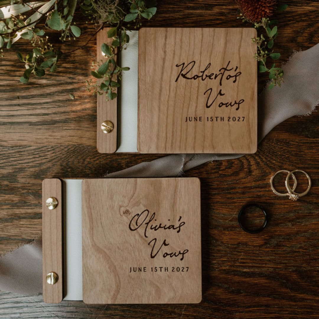 "Personalized Promises Wedding Vow Book Set | Cherry Wood | Set of 2" - Wedding Vow Books in brown by Katrina Mejia