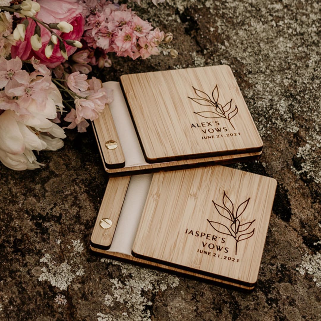 "Bohemian Wedding Vow Books | Amber Bamboo | 4” x 5” | Set of 2" - Wedding Vow Books in beige by Katrina Mejia